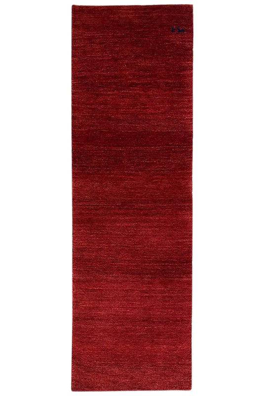 Red Gabbeh runner rug, even pile, rectangular shape