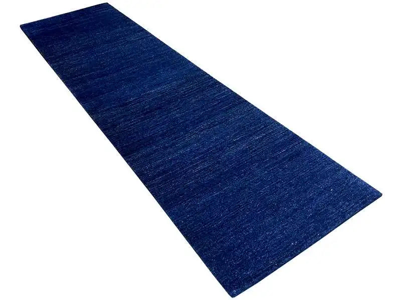 Dark blue Gabbeh runner rug, long rectangle, with an even texture and shading
