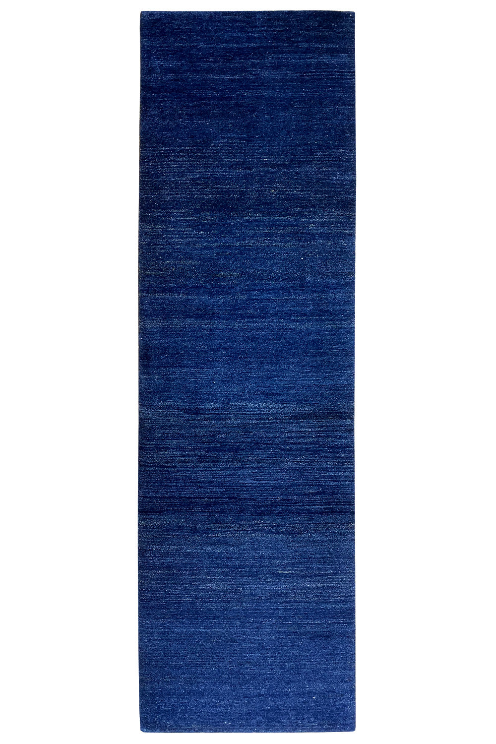 Narrow blue runner rug with a dense, even weave texture