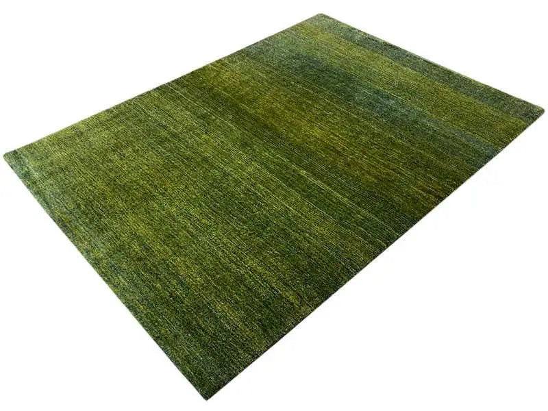 Gabbeh rug, green design with mottled pile and a rectangular shape