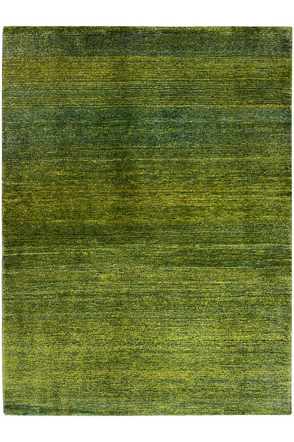 Green rectangular Gabbeh rug with an even pile pattern