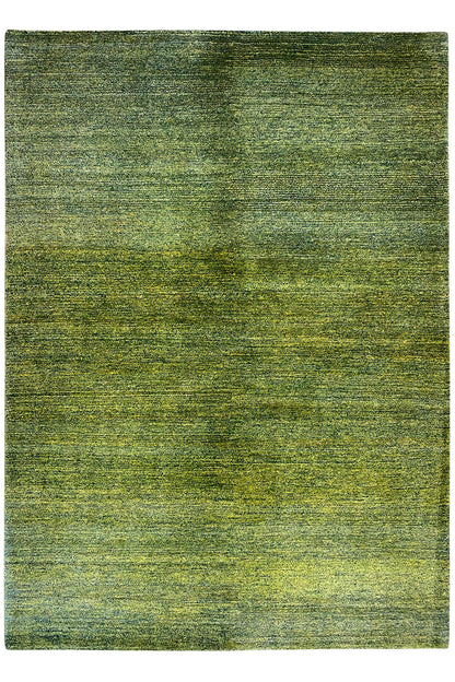 Gabbeh rug with a square appearance, mottled green, even pile surface