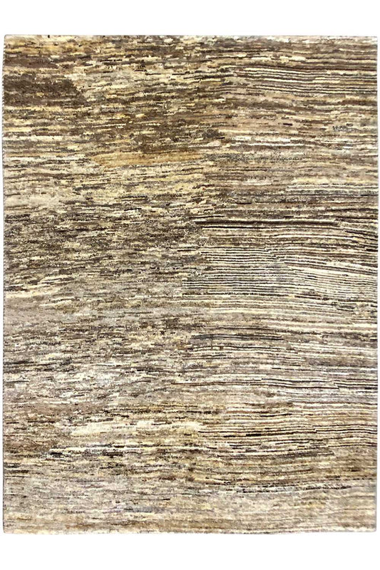 Gabbeh rug in natural colors, rectangular, with a horizontal striped design in beige and brown