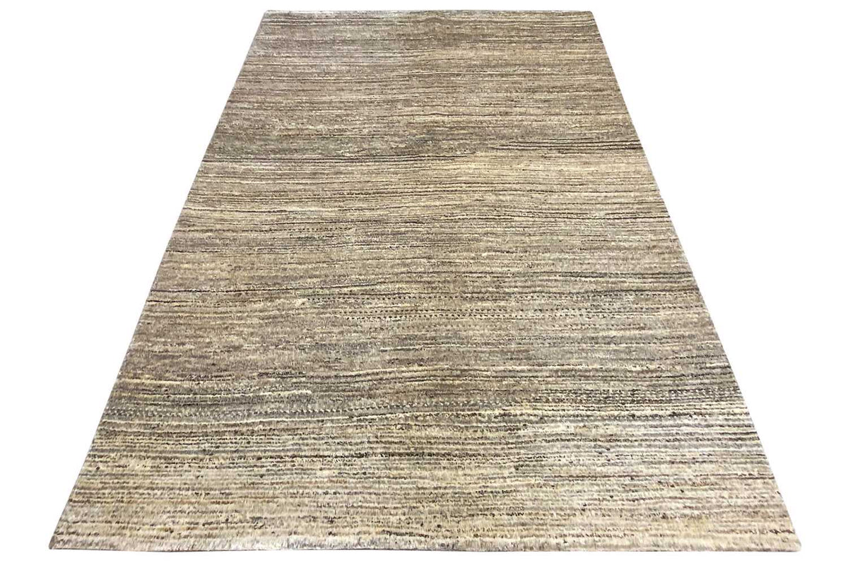 Gabbeh rug in beige and gray, finely mottled look with horizontal lines