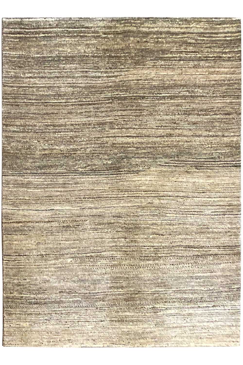 Square Gabbeh rug, beige fabric with horizontal gray-brown stripes