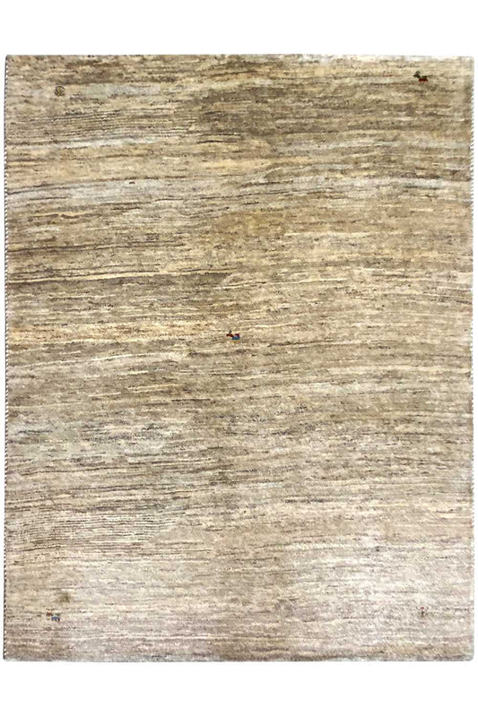 Gabbeh rug front with an even beige texture and fine lines