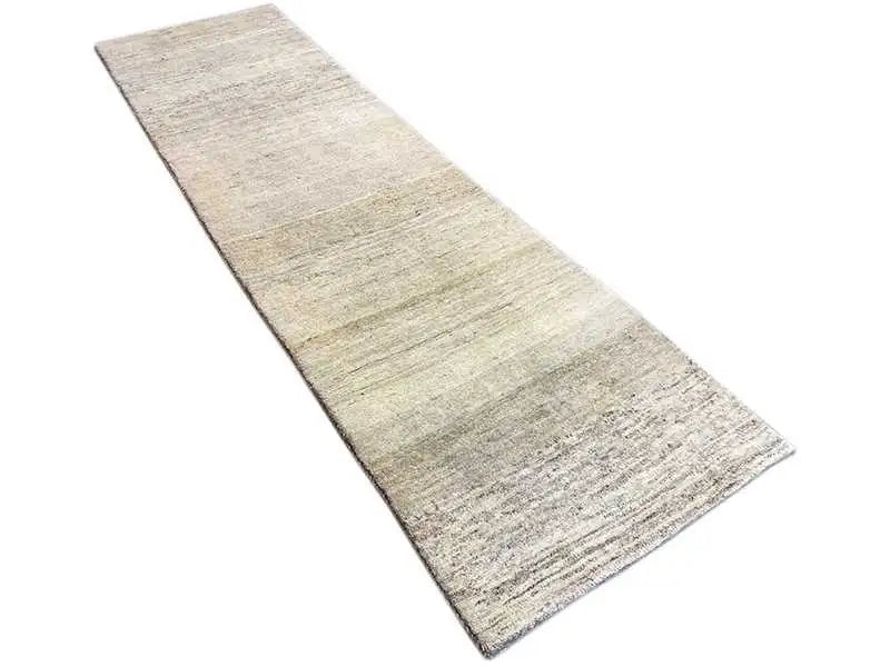 Gabbeh rug in light beige with fine patterns, laid out in a rectangular shape, 299x84 cm