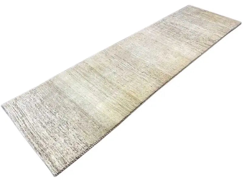 Gabbeh rug, light beige, lengthwise, subtle texture and pattern, 299x84 cm