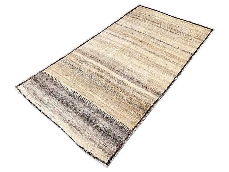 Gabbeh rug in beige tones with gray horizontal stripes, rectangular