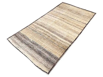 Gabbeh rug in beige tones with gray horizontal stripes, rectangular