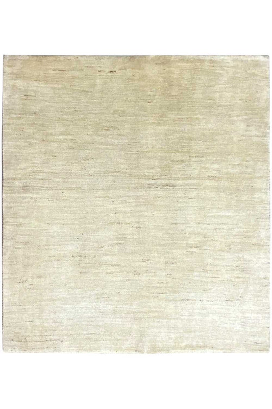 Gabbeh rug 155x141 cm, light beige surface with a subtle linear texture and even pile