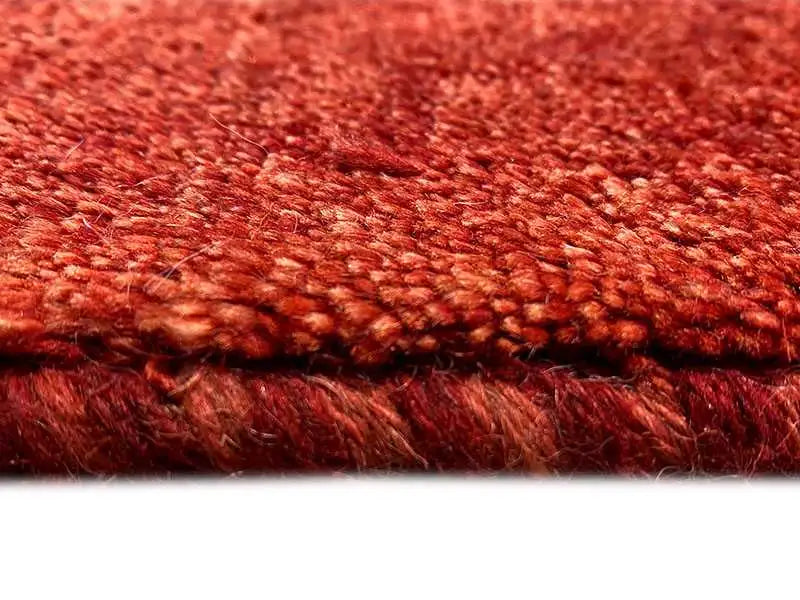 Close-up: Reddish-brown carpet with mottled short pile and visible edge