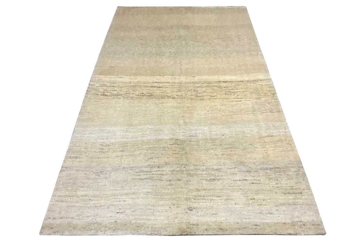 Gabbeh rug runner, light beige surface with a subtle linear stripe