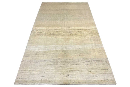 Gabbeh rug runner, light beige surface with a subtle linear stripe