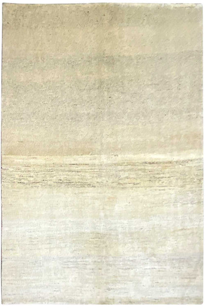 Gabbeh rug, square light beige surface with a fine striped pattern