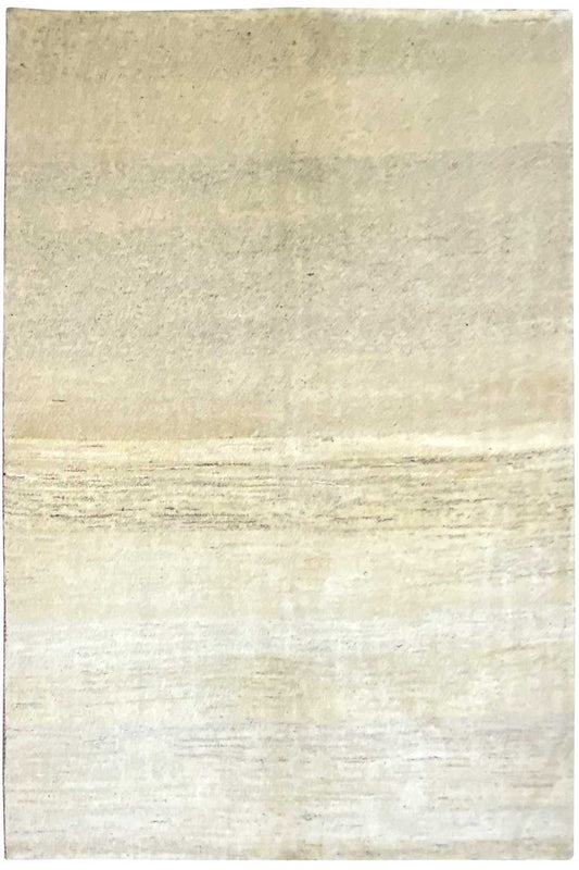 Gabbeh rug, square light beige surface with a fine striped pattern