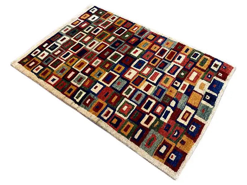 Rectangular Gabbeh rug, diagonal design made of colorful tiles