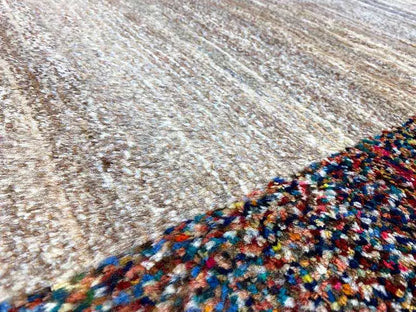 Gabbeh rug 142x107 cm Detail: beige pile with a dense, multicolored border area