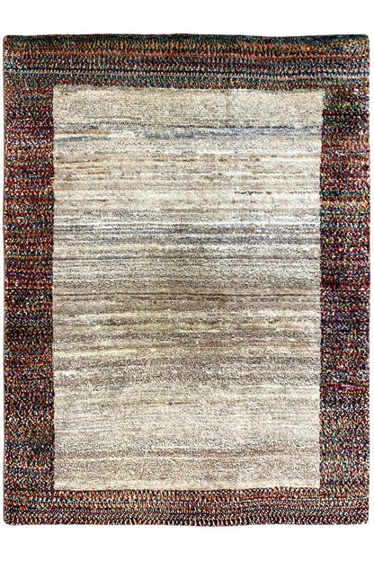 Gabbeh rug 142x107 cm, flat: beige center with a dark, mottled border