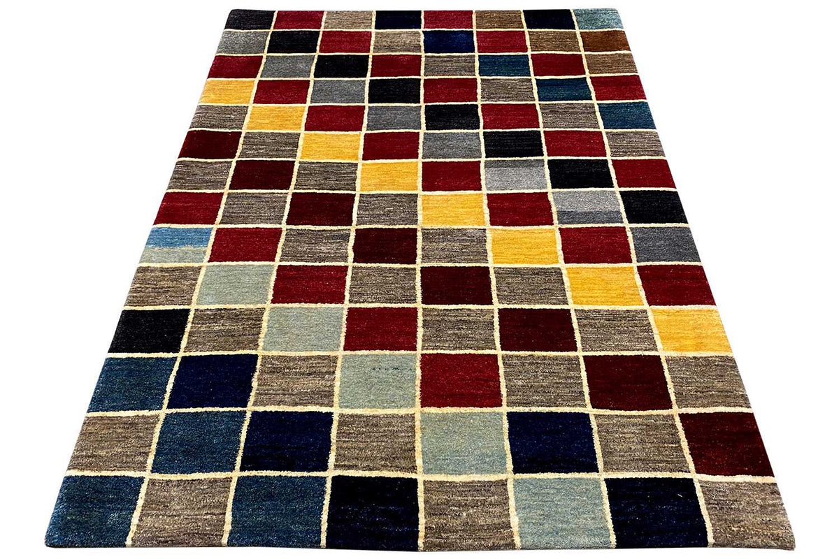 Gabbeh rug with a multicolored checkered pattern, laid out rectangularly
