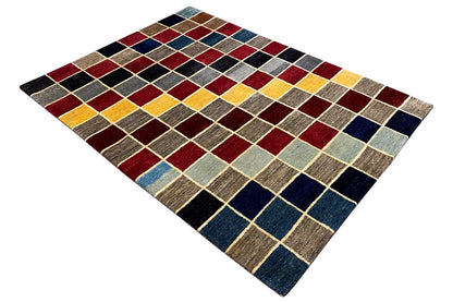 Gabbeh rug with a multicolored checkered pattern made up of squares in different colors, flat-weave
