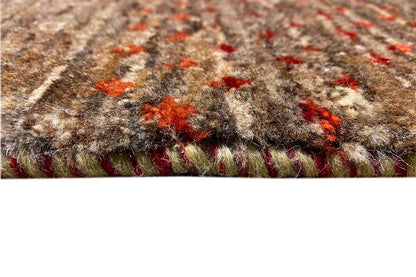 Brown Gabbeh rug 40x60 cm with a dense pile and red and orange accents