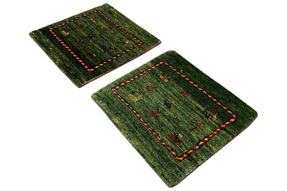 Gabbeh rug 42x40 cm, green square with a red border and ornaments