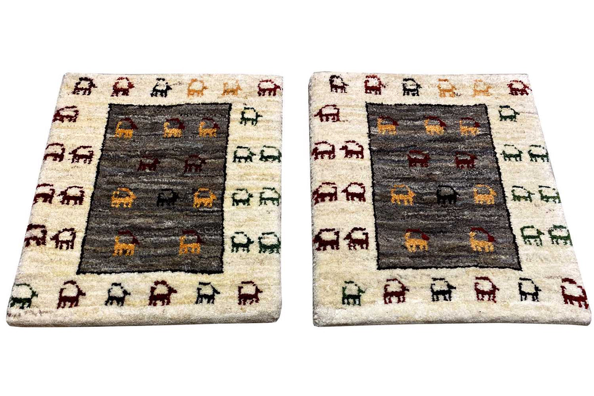 Gabbeh rug 43x37 cm, square, beige design with dark central motif