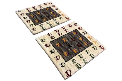 Gabbeh rug 43x37 cm, square, diagonal view with ornamental border and central motif