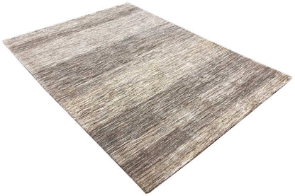 Gabbeh rug, diagonal view, mottled beige-gray with fine line textures