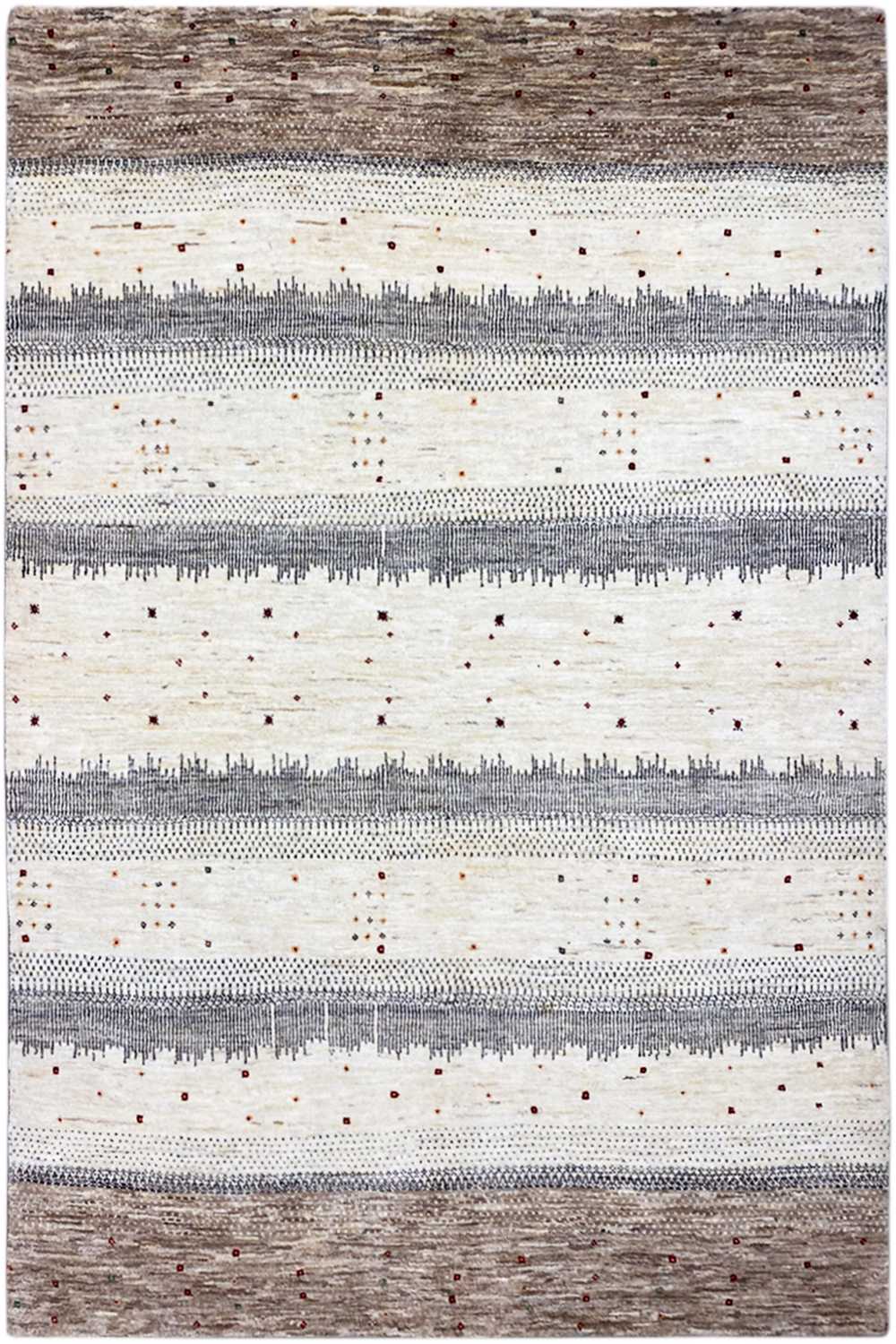 Gabbeh rug with multicolored horizontal stripes and fine dot patterns, rectangular