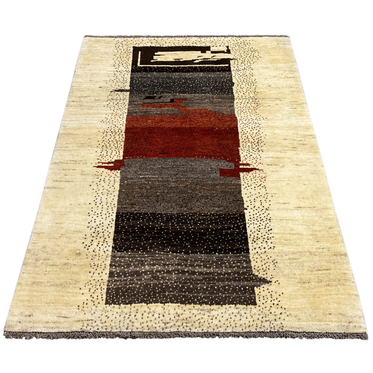 Gabbeh rug 166×115 cm, beige border with a geometric stripe pattern