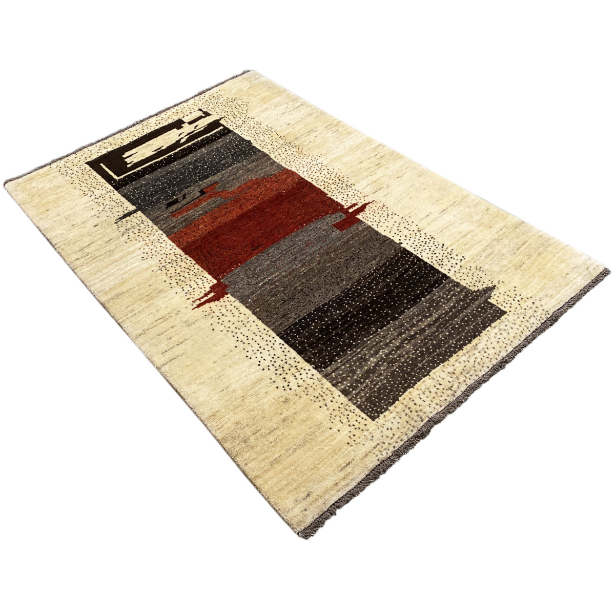 Gabbeh rug 166×115 cm, flat beige pattern with black and red