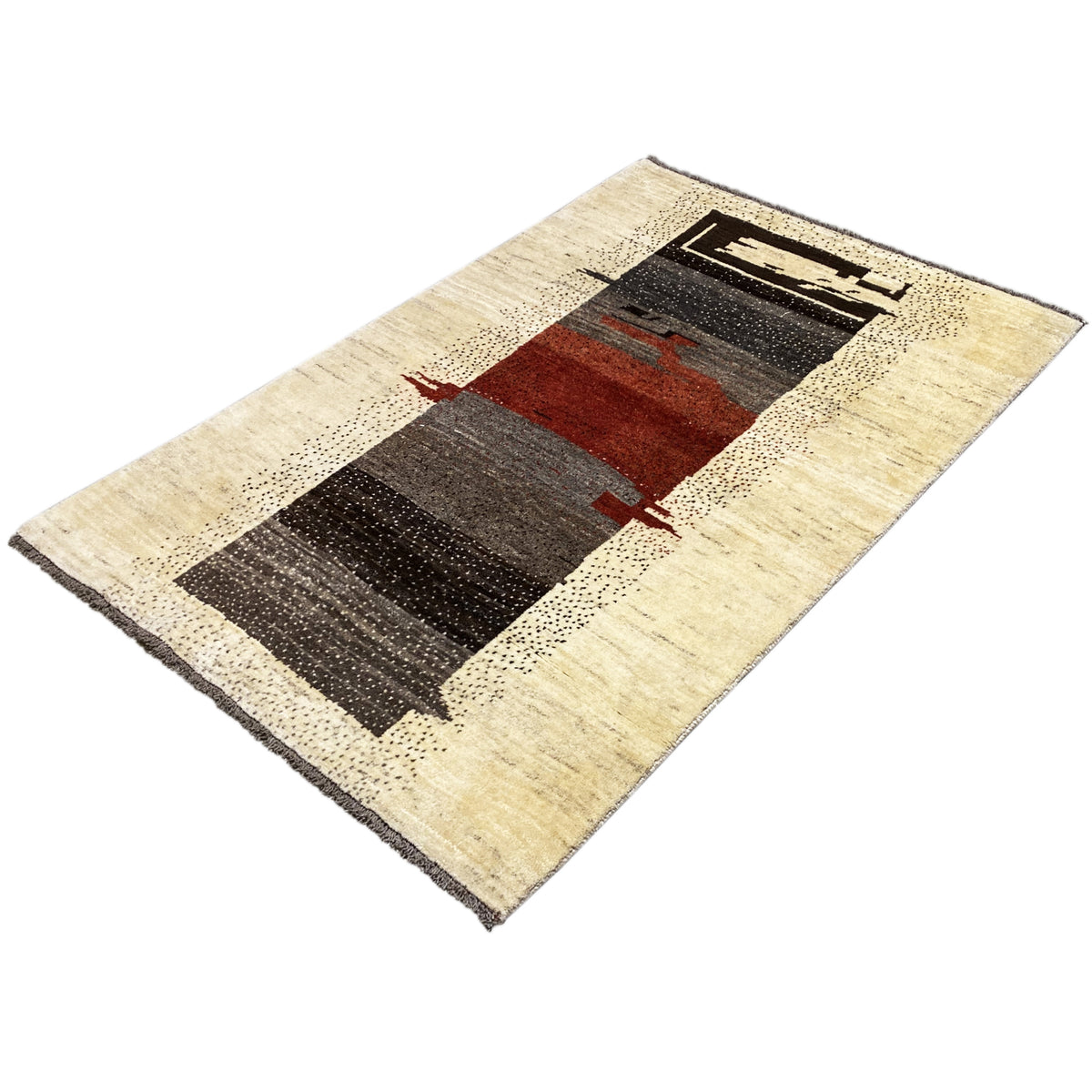 Gabbeh rug 166×115 cm, beige rectangle with contrasting black-red blocks