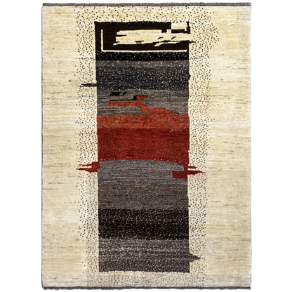 Gabbeh rug 166×115 cm, beige striped pattern with black and red