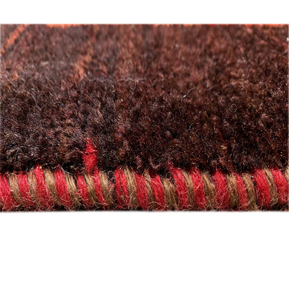 Carpet fringe along the edge: brown pile with red accents, Gabbeh style