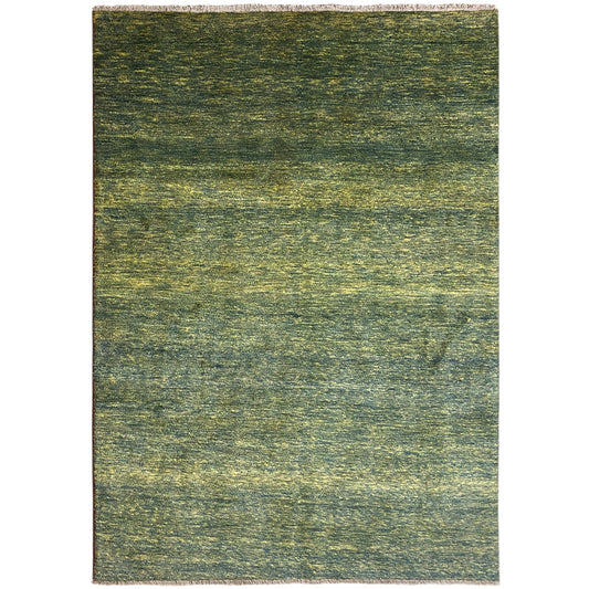 Gabbeh rug in green with a mottled, uniform surface texture, rectangular
