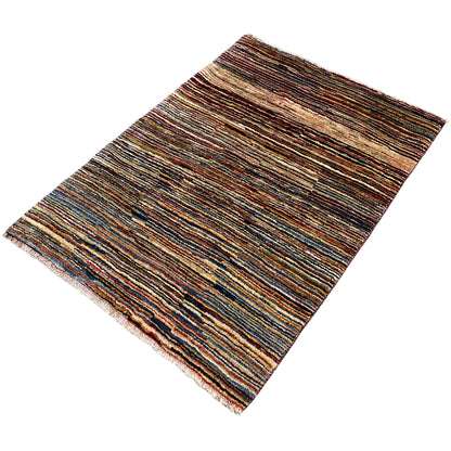 Gabbeh rug with diagonal stripe pattern, multicolored wool