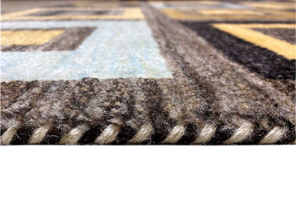 Gabbeh rug with fringed edges and a dense, multicolored weave structure