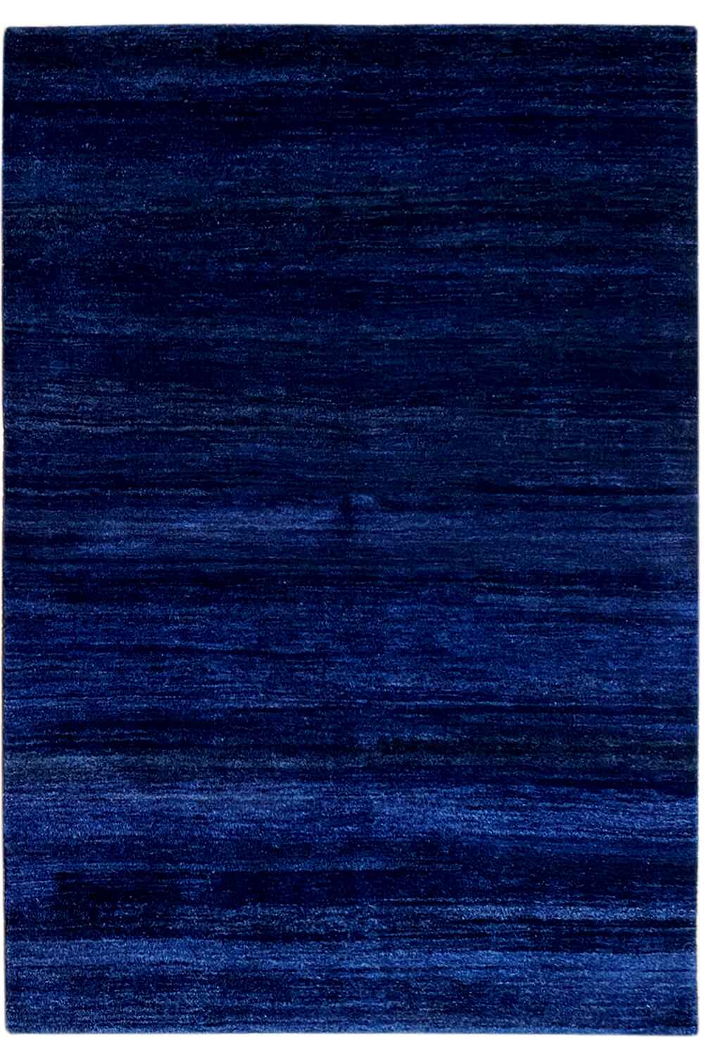 Blue Gabbeh rug with a fine striped texture, rectangular