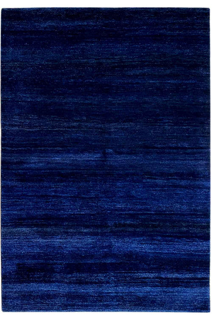 Blue Gabbeh rug with a fine striped texture, rectangular
