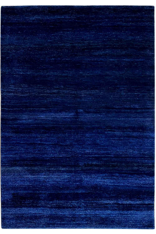 Blue Gabbeh rug with a fine striped texture, rectangular
