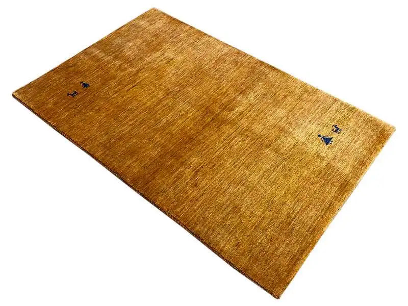Gabbeh rug 154x96 cm, yellow-brown, spread diagonally with small motifs