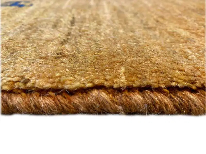 Gabbeh rug 154x96 cm, detail of the brown pile texture and bound edge