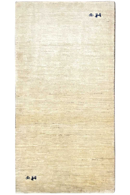 Gabbeh rug 146x74 cm, light beige rectangular surface, neatly finished edge