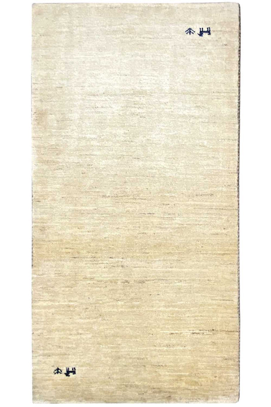 Gabbeh rug 146x74 cm, light beige rectangular surface, neatly finished edge