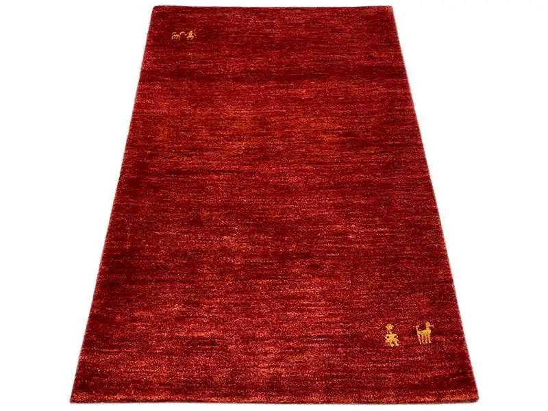 Red Gabbeh rug with a fine woven pattern and small yellow medallions, 123x78 cm