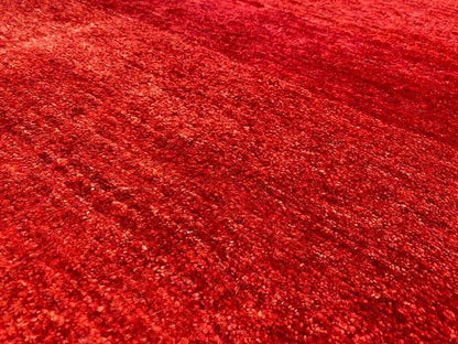 Red Gabbeh rug, close-up of the fine pile texture