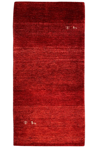 Red Gabbeh rug, rectangular, 140x67 cm, subtle lines