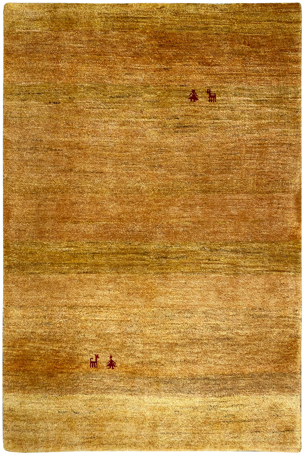 Gabbeh rug (151x100 cm), ochre brown, flat-woven, even weave, small accent motifs